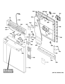 Escutcheon And Door Assembly Diagram and Parts List for CDT855P2N0S1  General Electric Dishwasher
