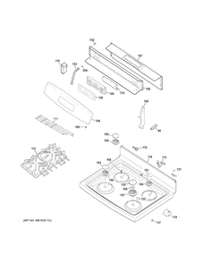 Control Panel & Cooktop Diagram and Parts List for JGB640DEF1WW  General Electric Range