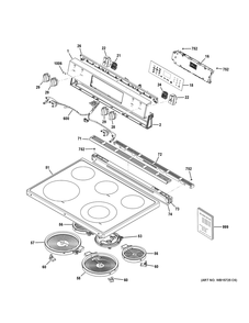 Control Panel And Cooktop Diagram and Parts List for GRS500PV1SS  General Electric Range