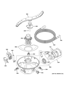 Motor, Sump And Filter Assembly Diagram and Parts List for GDT630PGM4BB  General Electric Dishwasher