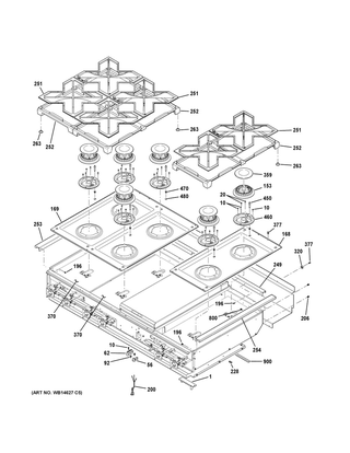 Cooktop Diagram and Parts List for CGU486P2M1S1  General Electric Cooktop