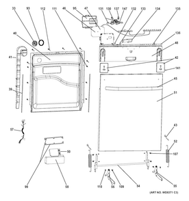 Escutcheon & Door Assembly Diagram and Parts List for GLDT696D02SS  General Electric Dishwasher