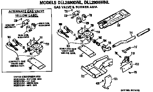 Gas Valve And Burner Assembly Diagram and Parts List for DLL2900MNL  Hotpoint Dryer