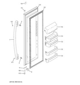 Fresh Food Door Diagram and Parts List for GZS22DSJEFSS  General Electric Refrigerator