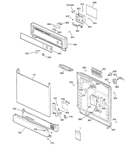 Escutcheon & Door Assembly Diagram and Parts List for GSD2000J20CC  General Electric Dishwasher
