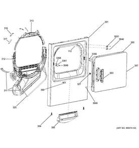 Front Panel & Door Diagram and Parts List for HTDX100PD3WW  Hotpoint Dryer