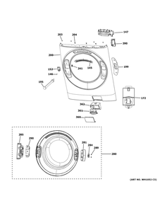 Part Location Diagram of WH11X29629 GE Drain Pump Access Door (White)