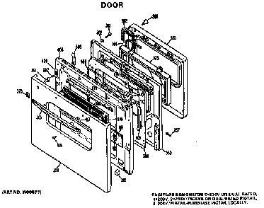 Door Diagram and Parts List for JKP07*D2  General Electric Wall Oven