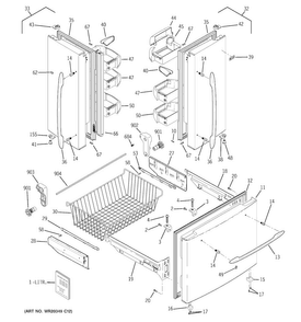 Doors Diagram and Parts List for PFSS0MFCASS  General Electric Refrigerator