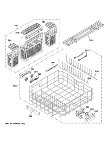 Lower Rack Assembly Diagram and Parts List for CDT855P2N2S1  General Electric Dishwasher