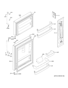 Doors Diagram and Parts List for GTS22KYNDRFS  General Electric Refrigerator
