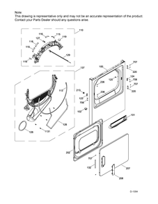 Front Panel And Door Diagram and Parts List for GTMX180GD5WW  General Electric Dryer