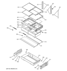 Fresh Food Shelves Diagram and Parts List for GFE26GGHFWW  General Electric Refrigerator