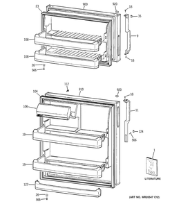 DOORS Diagram and Parts List for MTS18BBSDRWW  General Electric Refrigerator