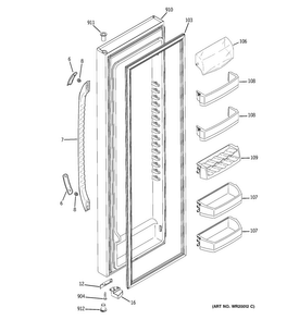 Fresh Food Door Diagram and Parts List for GSS23QGTLCC  General Electric Refrigerator