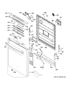 Escutcheon And Door Assembly Diagram and Parts List for GDT605PSM4SS  General Electric Dishwasher