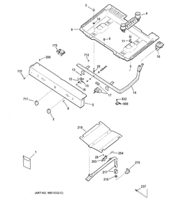 Gas & Burner Parts Diagram and Parts List for JGBS14PCF1WW  General Electric Range