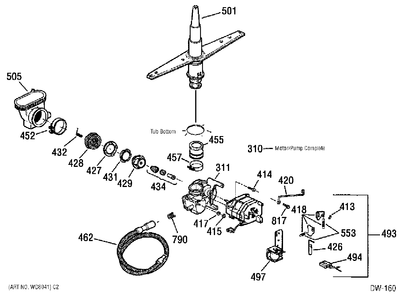 MOTOR & PUMP Diagram and Parts List for 400610  General Electric Dishwasher