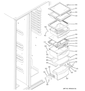 Fresh Food Shelves Diagram and Parts List for PZS25KSECFSS  General Electric Refrigerator