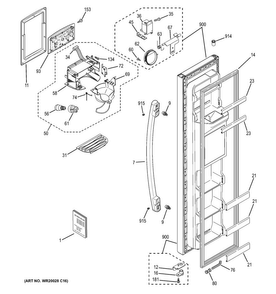 Freezer Door Diagram and Parts List for GSS20ETHDBB  General Electric Refrigerator