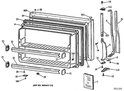 FREEZER DOOR Diagram and Parts List for CTX21G1XBRAA  General Electric Refrigerator
