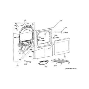 Front Panel And Door Diagram and Parts List for YTD74E2SN2WS  General Electric Dryer