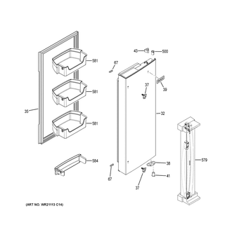 Fresh Food Door - Rh Diagram and Parts List for XFE26JSMBFSS  General Electric Refrigerator