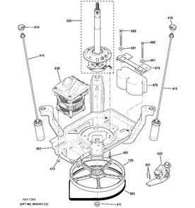 SUSPENSION, PUMP & DRIVE COMPONENTS Diagram and Parts List for HTAP1100F1WW  General Electric Washer