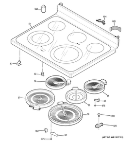 Cooktop Diagram and Parts List for JB740DF2BB  General Electric Range