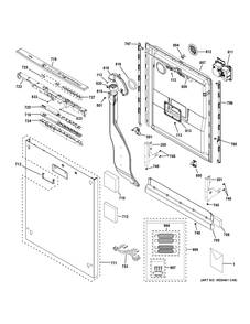 ESCUTCHEON & DOOR ASSEMBLY Diagram and Parts List for PDT855SIJ2II  General Electric Dishwasher