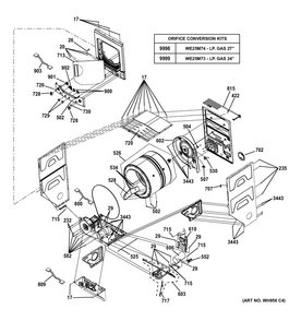 Cabinet Diagram and Parts List for GTUP270GM5WW  General Electric Washer Dryer Combo