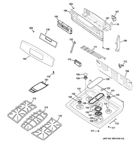Control Panel & Cooktop Diagram and Parts List for PGB920DEF3BB  General Electric Range