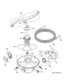 Motor, Sump And Filter Assembly Diagram and Parts List for CDT828P2V3S1  General Electric Dishwasher