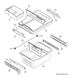 Freezer Shelves Diagram and Parts List for GNE25JGKZFBB  General Electric Refrigerator