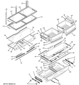 Fresh Food Shelves Diagram and Parts List for CFSP5RKBESS  General Electric Refrigerator