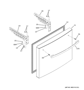 Freezer Door Diagram and Parts List for GFE26JGMYFWW  General Electric Refrigerator