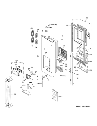 Dispenser Door Diagram and Parts List for GFE24JBLGFTS  General Electric Refrigerator