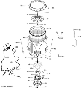 Tub & Motor Diagram and Parts List for GTWN7450H1WW  General Electric Washer