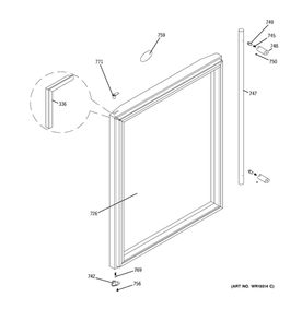 Door Diagram and Parts List for ZDWR240PABS  General Electric Wine and Beverage Cooler