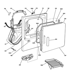 Front Panel & Door Diagram and Parts List for DNSB514EB0WW  General Electric Dryer