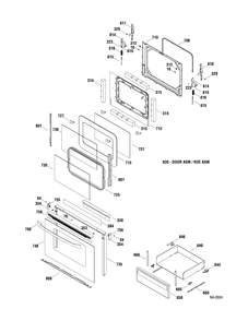 DOOR & DRAWER Diagram and Parts List for RCB757DN1WW  General Electric Range