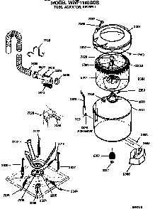 Agitator, Suspension And Air Bell Diagram and Parts List for WWP1180GGB  General Electric Washer