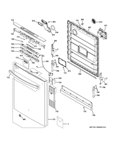 Escutcheon And Door Assembly Diagram and Parts List for GDT530PGP0BB  General Electric Dishwasher