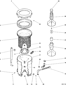 TUB GROUP Diagram and Parts List for 57131T5WW  General Electric Washer