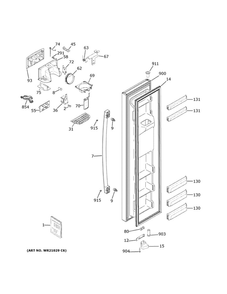 Freezer Door Diagram and Parts List for GZS22DMJNFES  General Electric Refrigerator