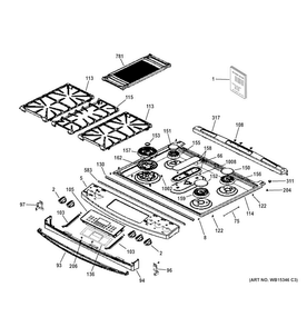 Control Panel & Cooktop Diagram and Parts List for PGS920SEF1SS  General Electric Range