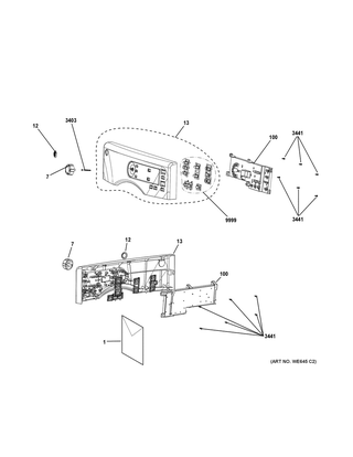 Controls & Backsplash Diagram and Parts List for GFD40ESCM0WW  General Electric Dryer