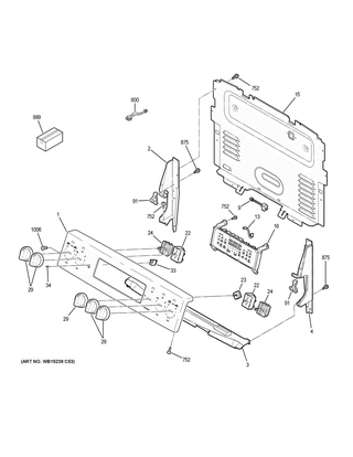 Control Panel Diagram and Parts List for JB750DJ6BB  General Electric Range