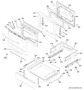 Door & Drawer Parts Diagram and Parts List for PGB930SEJ1SS  General Electric Range