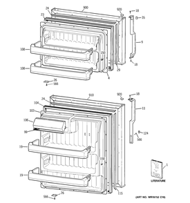 DOORS Diagram and Parts List for MTS17GBSBRWW  General Electric Refrigerator